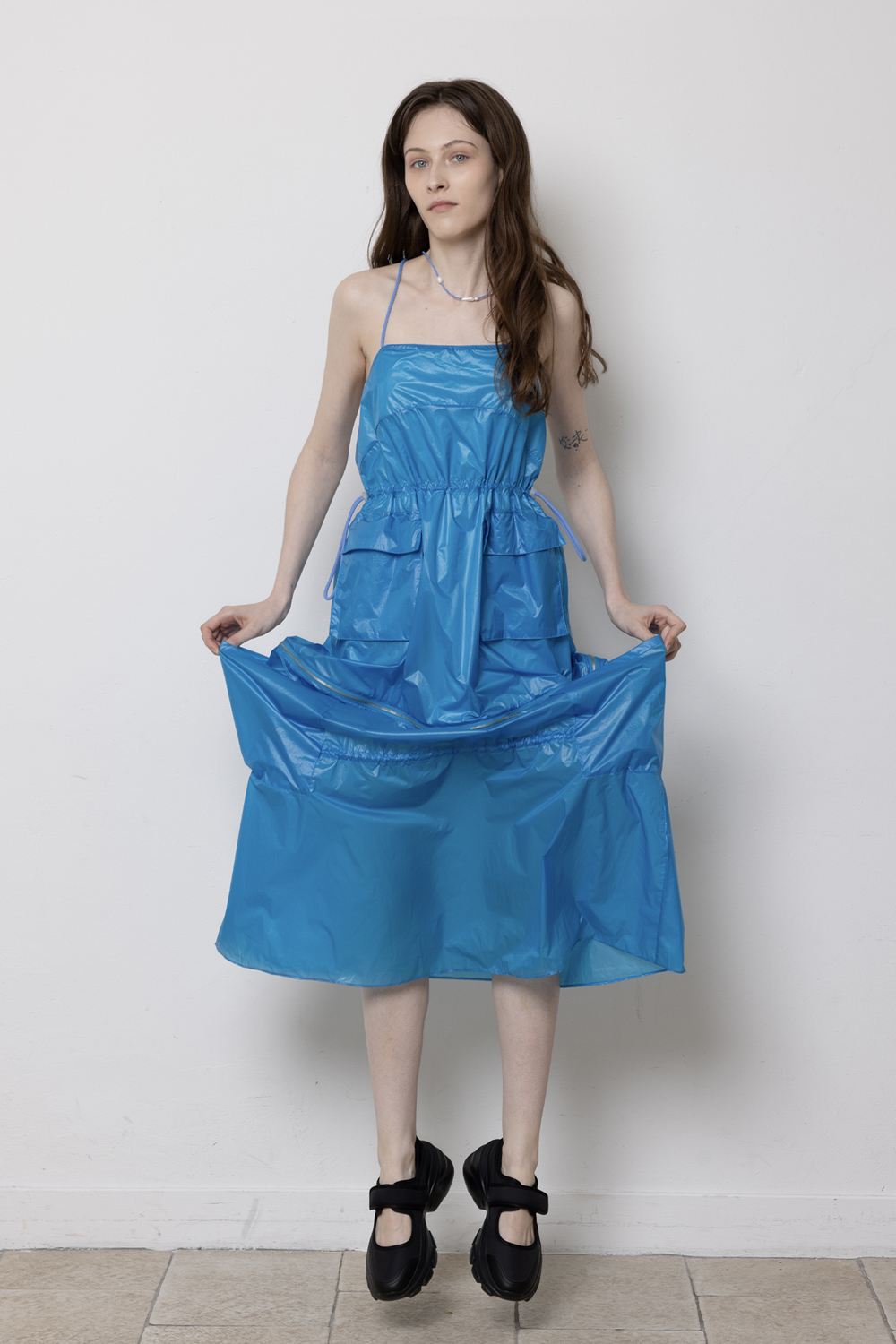 Glossed Detachable Maxi dress-Marine Blue
