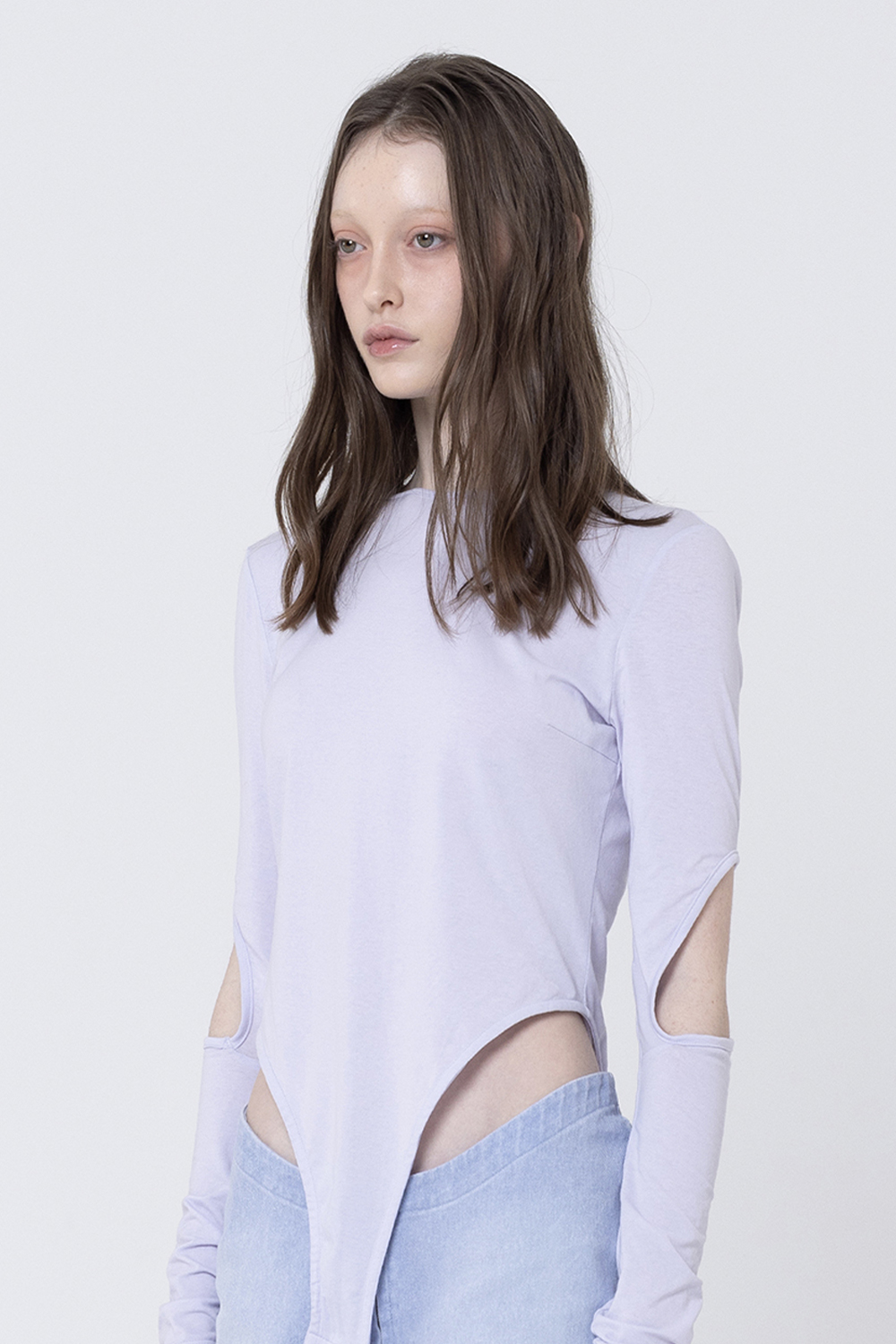 Cut-out Long-Sleeve BodySuit-Lavender