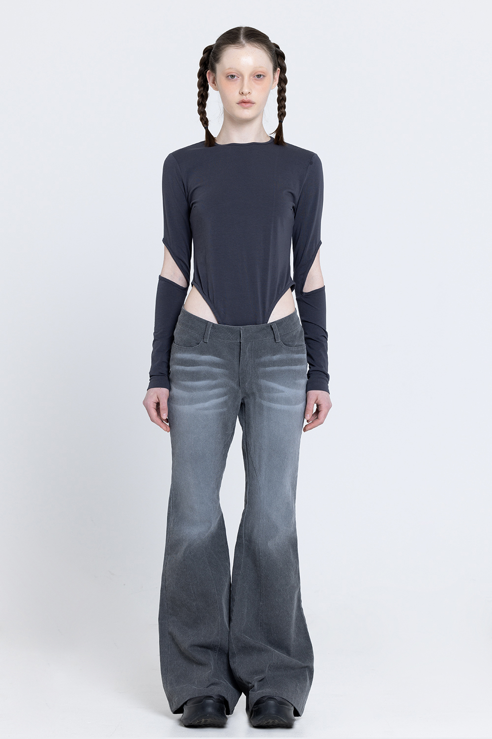 Washed-Out Flare Jeans-Washed Black