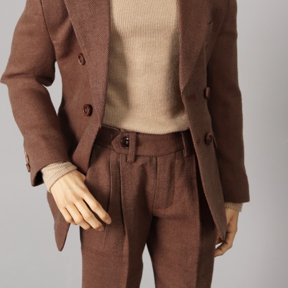 75 EX_Brown Herringbone Pintuck Suit Pants