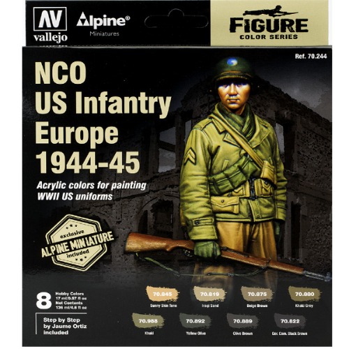 70244 Paint Set _ Figure Color Series _ NCO US Infantry Europe 1944-45 ( 8 colors + 1/35 scale Alpine Miniature figure )