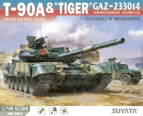 NO-002   1/48 T-90A Main Battle Tank &amp; Tiger GAZ-233014 Armoured Vehicle
