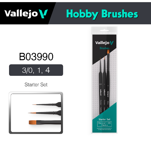 Vallejo Hobby Brushes B03990  Precision Starter Set (1, 3/0, 4)