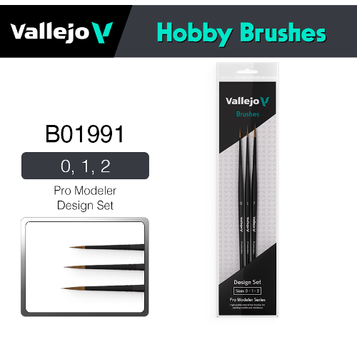 Vallejo Hobby Brushes _ B01991 _ Pro Modeler Design Set (0, 1, 2)