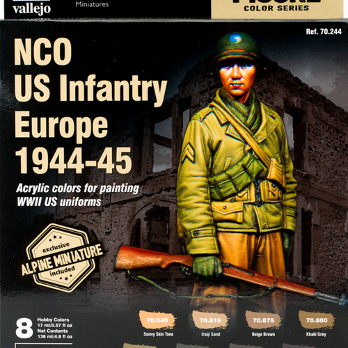70244 Paint Set _ Figure Color Series _ NCO US Infantry Europe 1944-45 ( 8 colors + 1/35 scale Alpine Miniature figure )