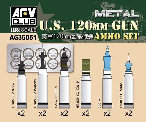 AG35051 1/35 120mm 전차 포탄 세트 M1A1,M1A2,K1A1,K1A2,K2,레오파드 2용 포탄 -알루미늄