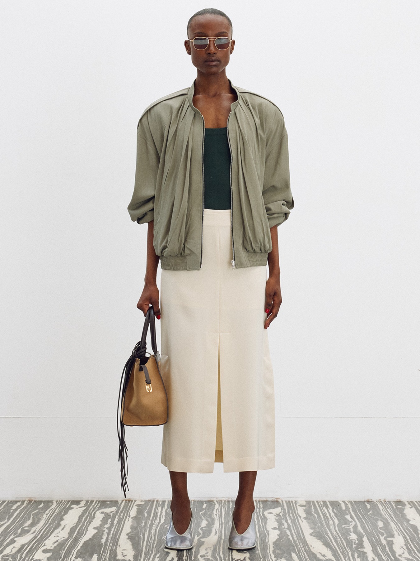 【RECTO】 SHEER BACK BANDING SKIRT 2色 Front Slit High-Waist Wrap Skirt – SNIDEL