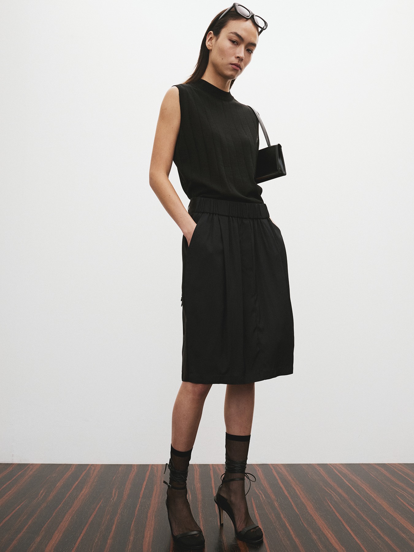 【RECTO】 SHEER BACK BANDING SKIRT 2色 Front Slit High-Waist Wrap Skirt – SNIDEL