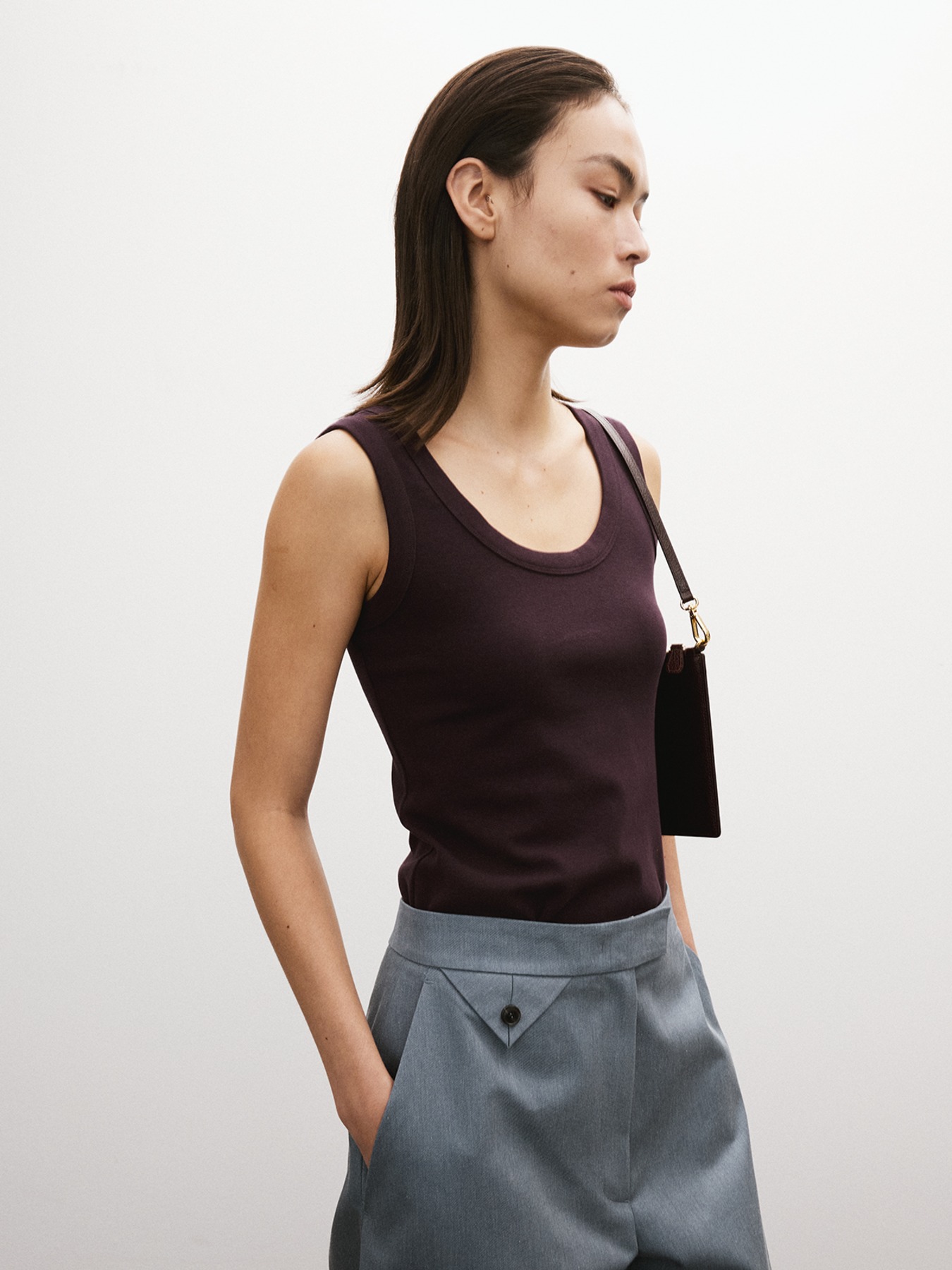 【RECTO】ラウンドネック&ショルダー LINE BLOUSE Shirred See-Through One Shoulder Top CG426 - Acubi style