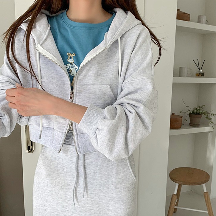 Two-Match Crop Hooded Zip-Up