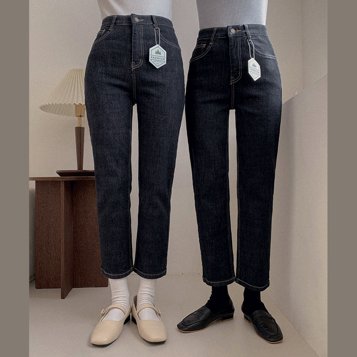 [155Line/이염방지]에코링사 밴딩기모일자데님팬츠