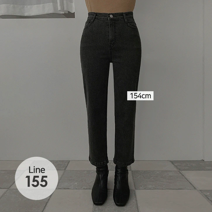 [155Line/기모안감]키작녀기모8부 스판일자데님팬츠