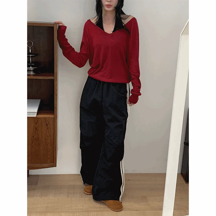 [숏,일반/밑단스토퍼]무릎핀턱6 밴딩트랙파라슈트나일론밴딩팬츠