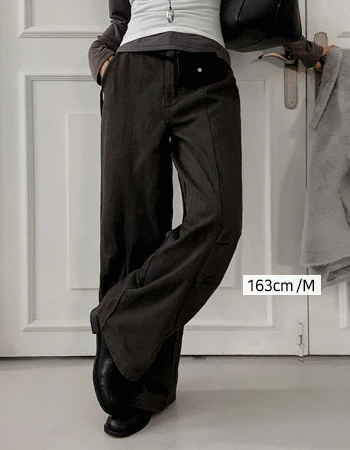 [5단사이즈]커브드핀턱 코튼와이드팬츠