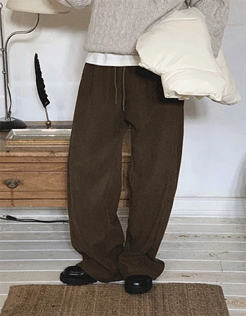 피치코튼#사이드턱와이드팬츠