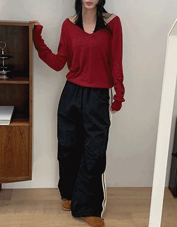 [숏,일반/밑단스토퍼]무릎핀턱6 밴딩트랙파라슈트나일론밴딩팬츠