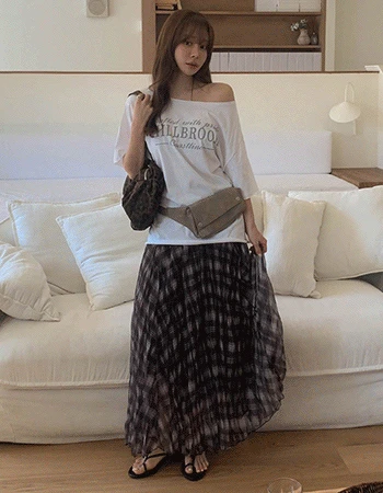 체크플리츠 맥시스커트