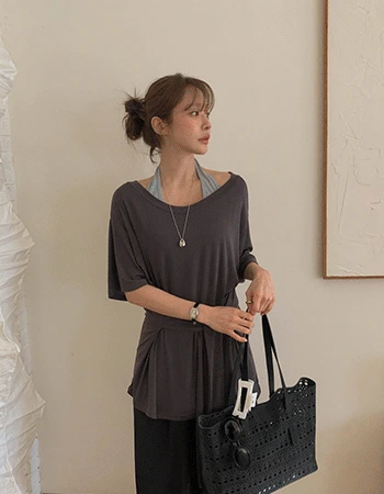 웨이스트타이 루즈핏티셔츠