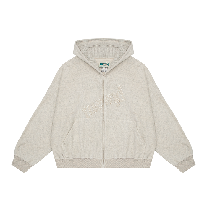 Tuewid waffle patched set up Ivory hoodie zip up