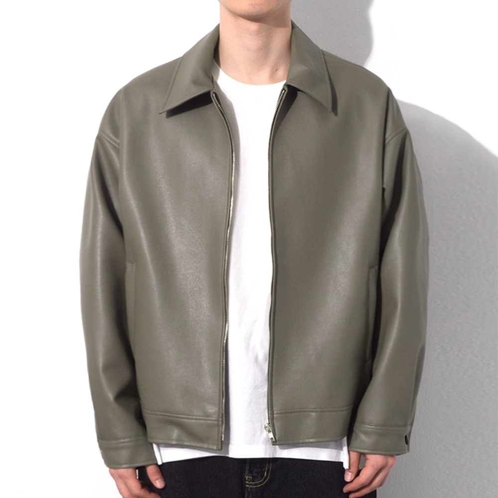 GB Vegan Leather Single Jacket (Grey Khaki)
