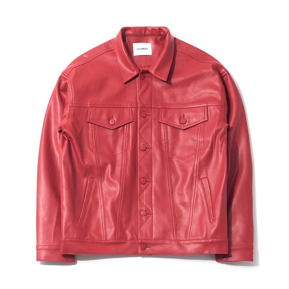 MR Vegan Leather Trucker Jacket (Red)