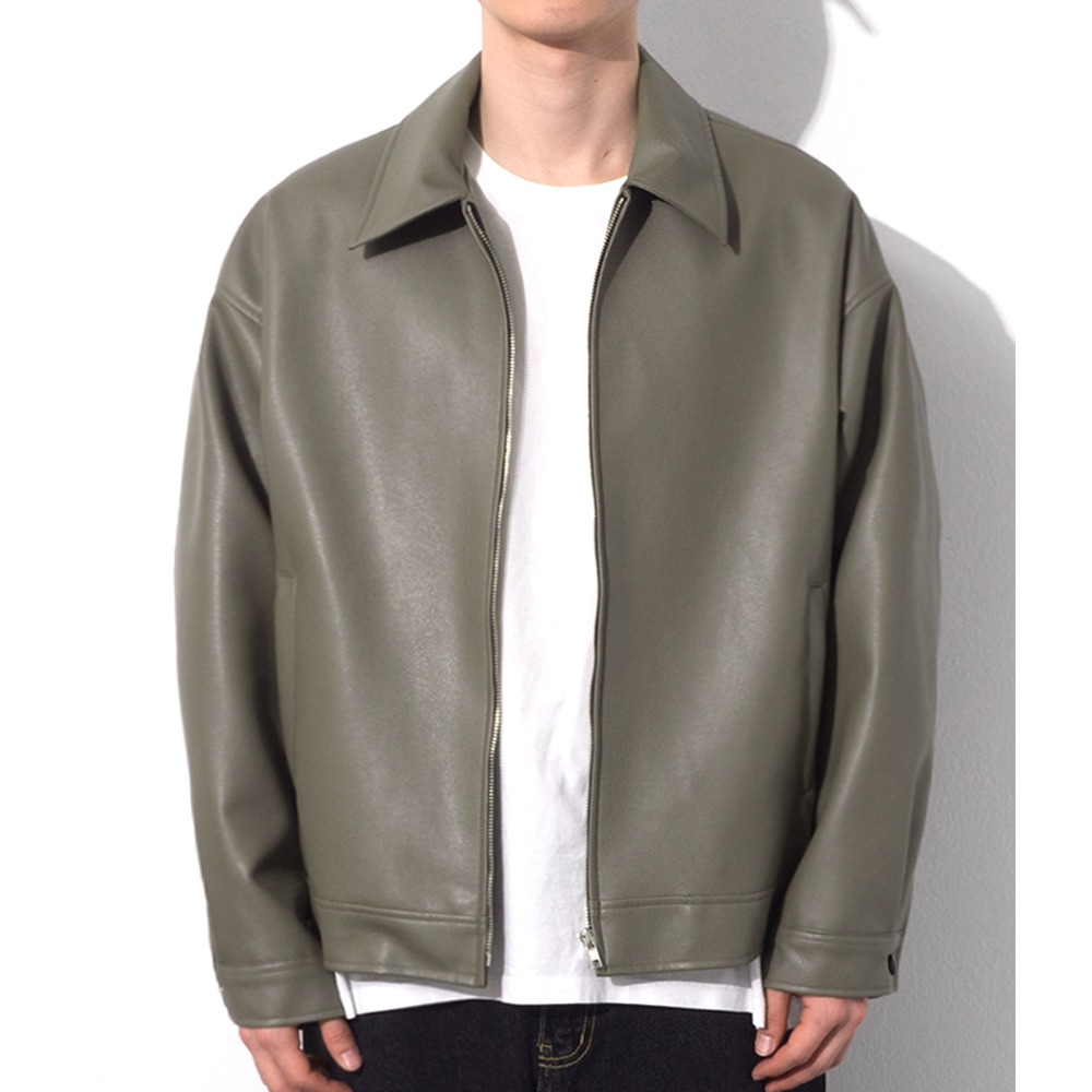 WA Vegan Leather Single Jacket (Grey Khaki)