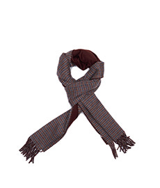 Doubleface Houndtooth/Plain Cashmere Scarf Natural/Wine/Blue