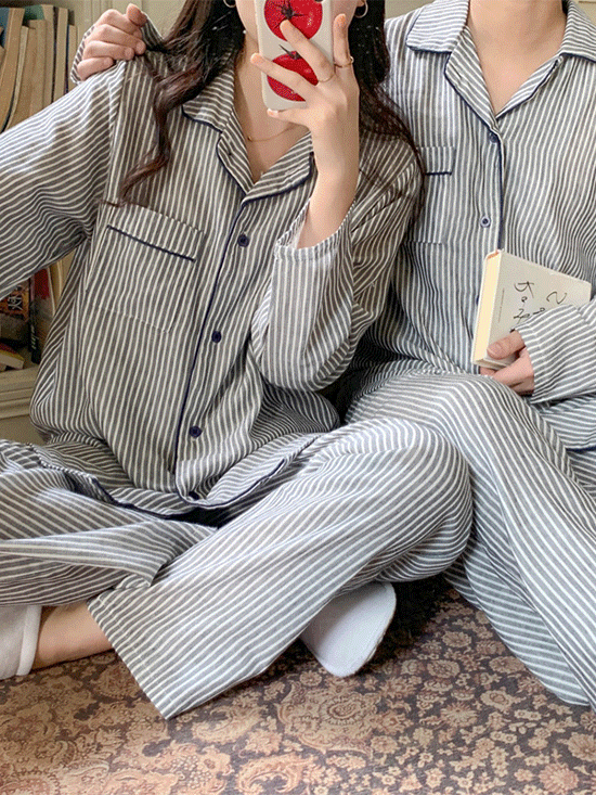 [가을신상] 센크 스트라이프 긴팔 잠옷 - 2 Color (파자마/홈웨어)