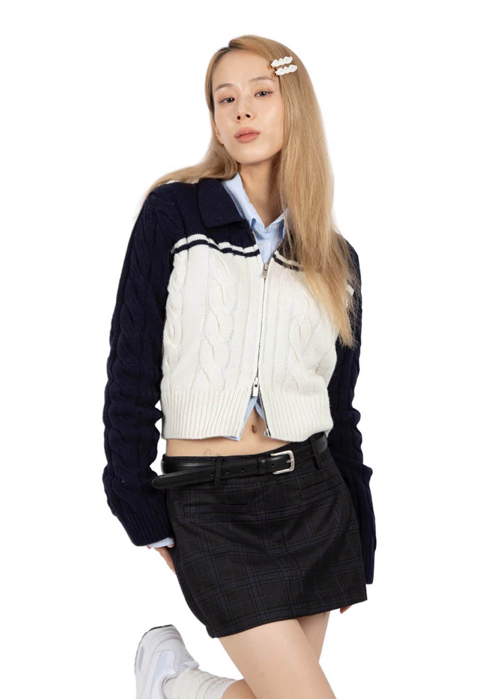 CABLE COLLAR ZIP-UP CARDIGAN