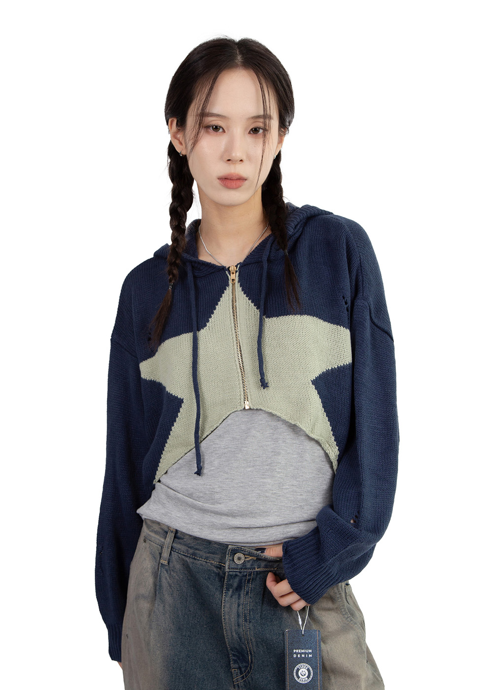 STAR CROPPED HOOD KNIT
