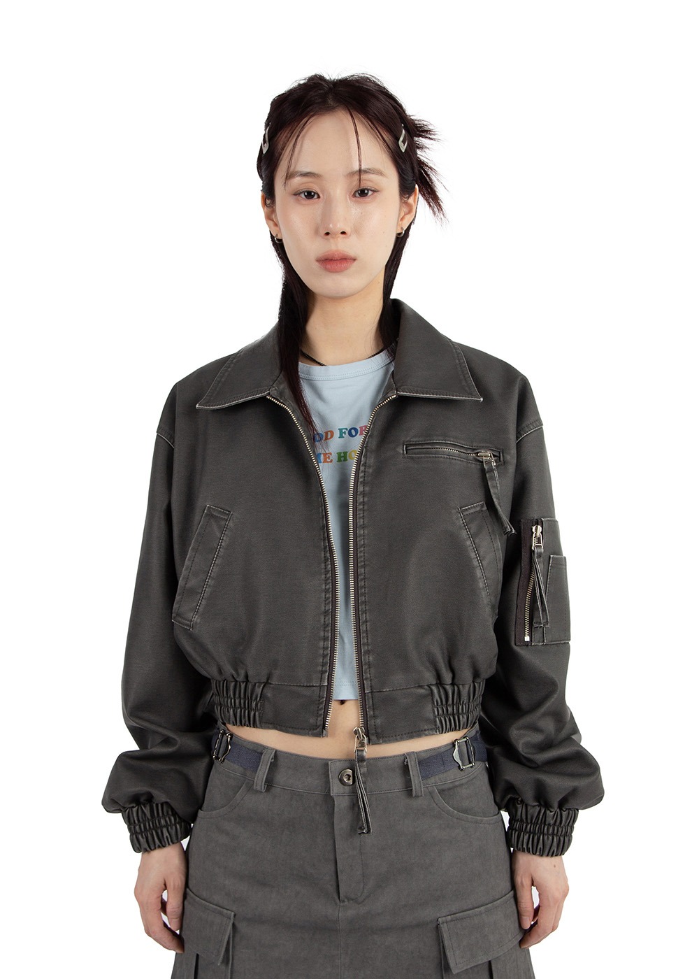 WASHING LEATHER CROPPED JUMPER