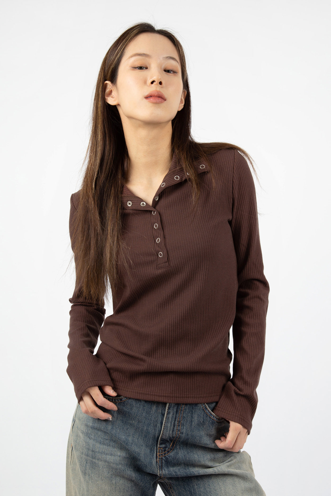 RIBBED BUTTON DOWN TEE