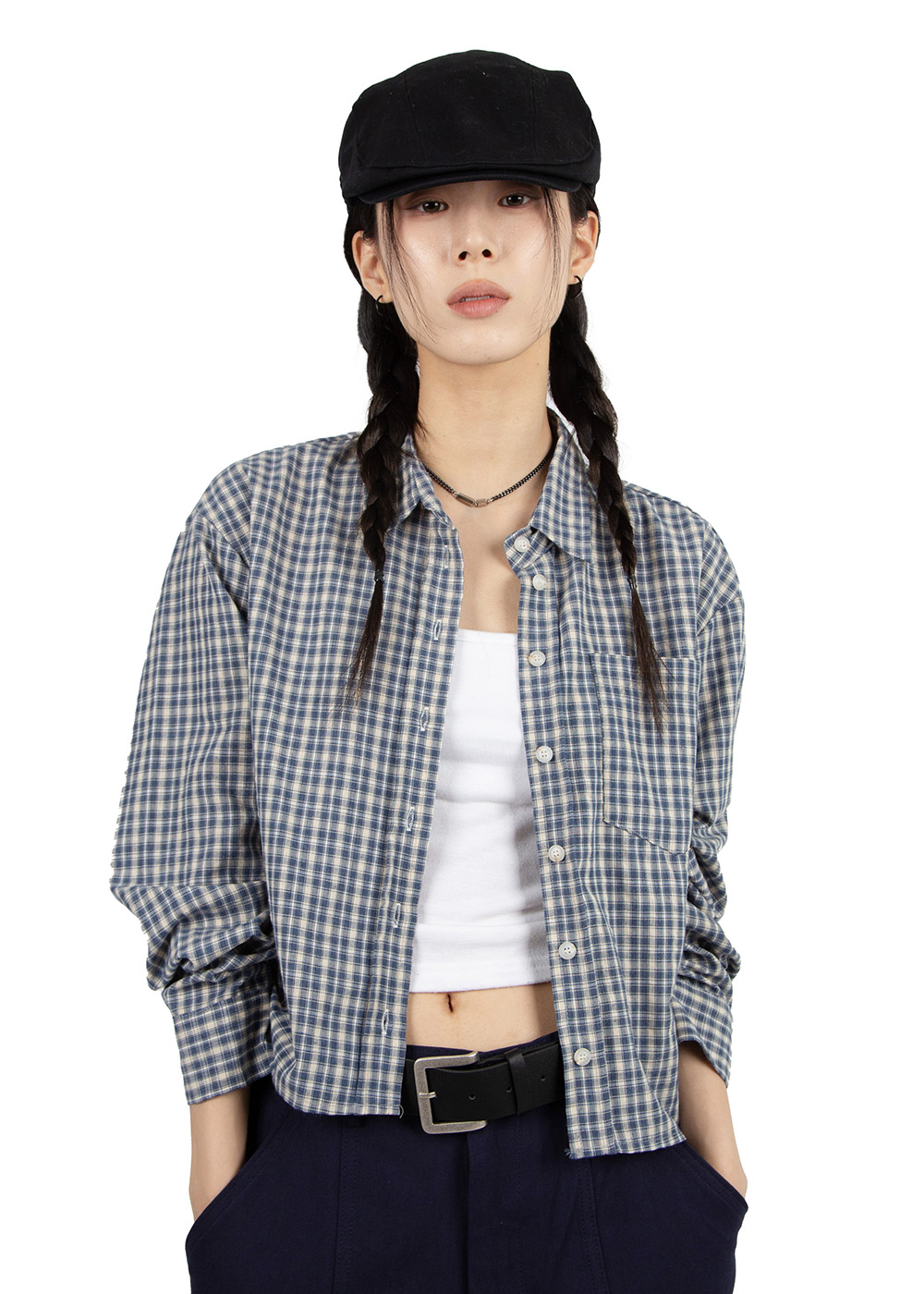 DOVE CROPPED CHECK SHIRT