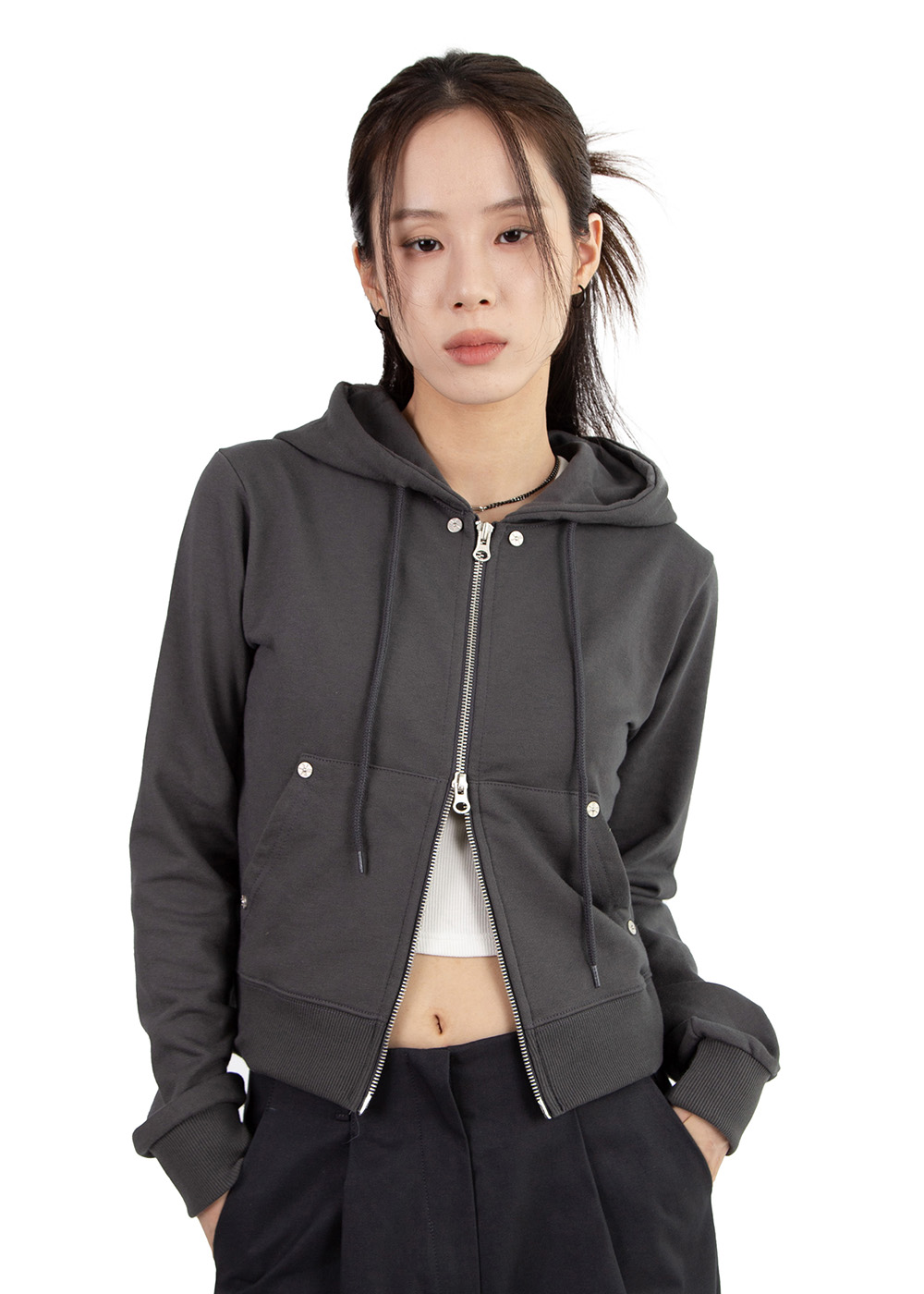 FITTED EYELET HOOD ZIP-UP