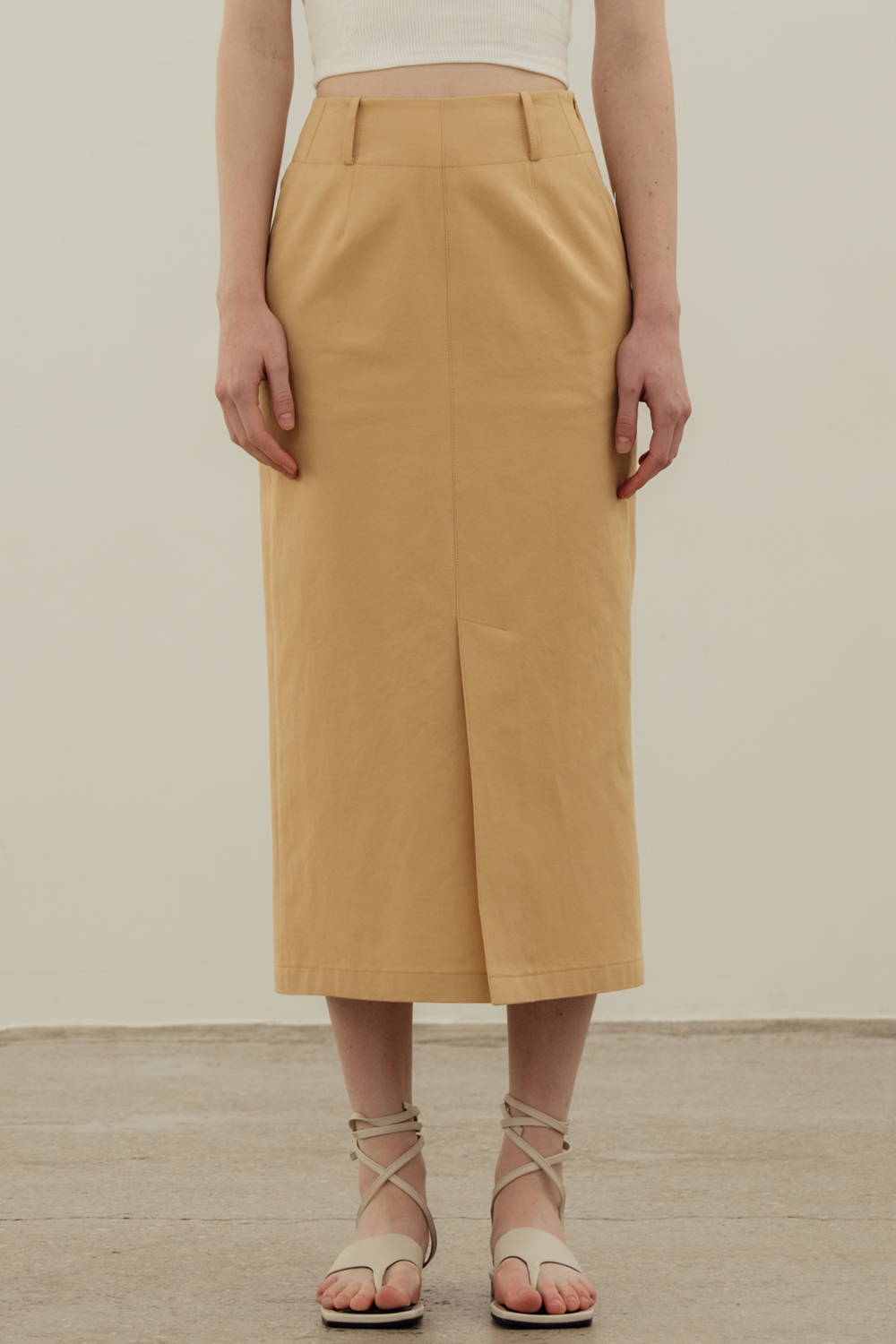 Cotton Linen Slit Skirt_Yellow Beige