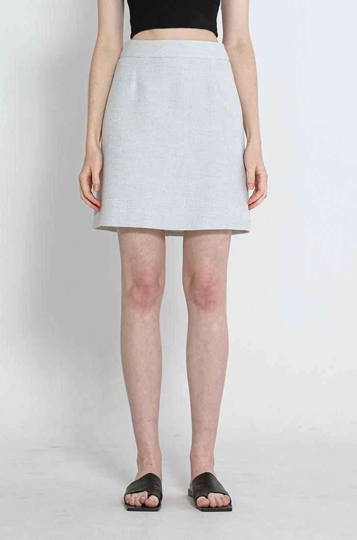 Linen Tweed Mini Skirt_Blue Ivory