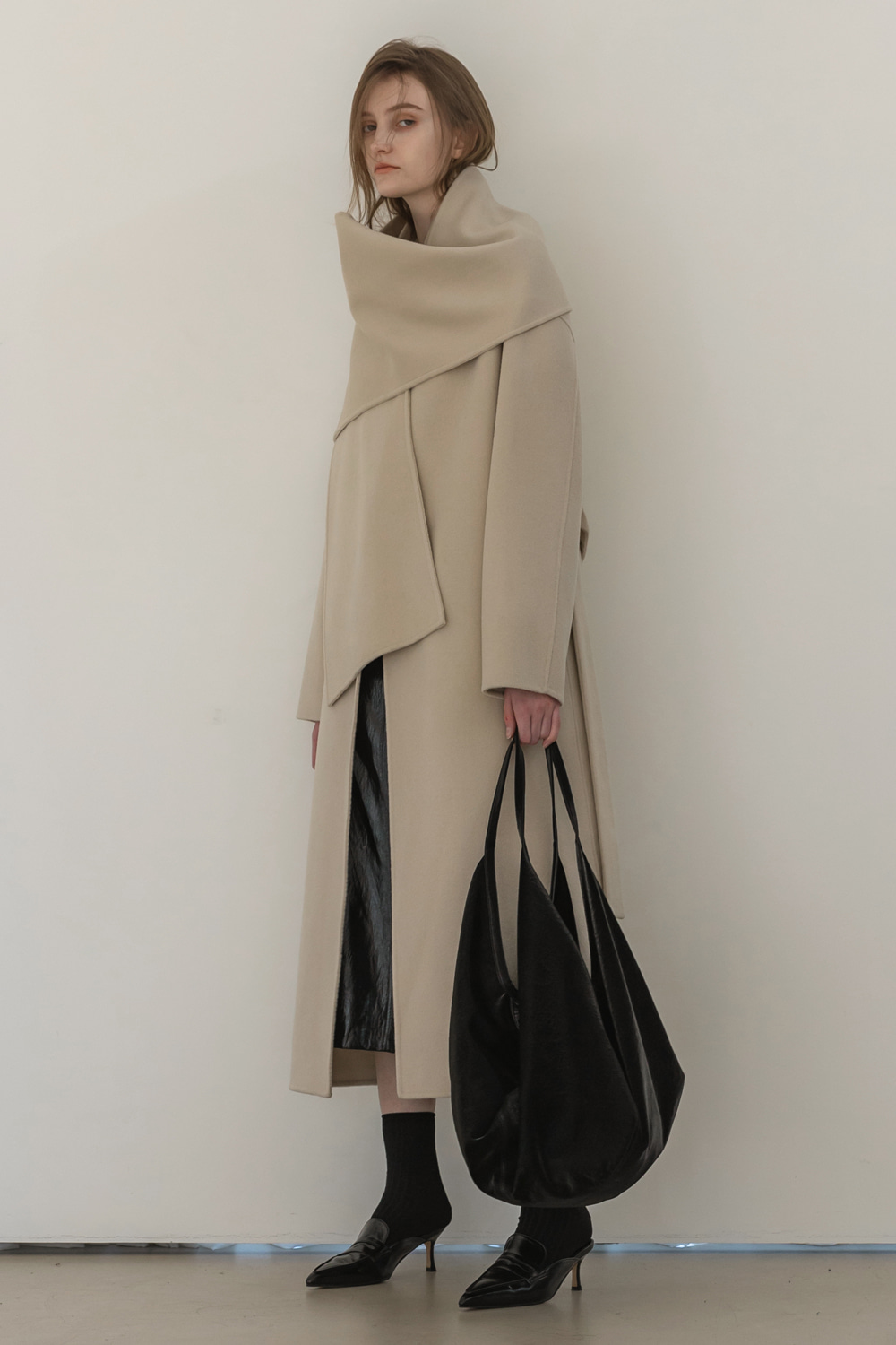 [리퍼브] Cashmere Handmade Long Coat with Muffler_Ecru