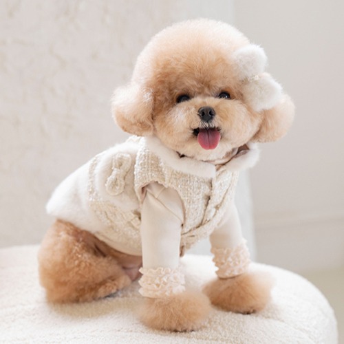 [오파프] COCO Fur Tweed Coat (Cream Ivory)