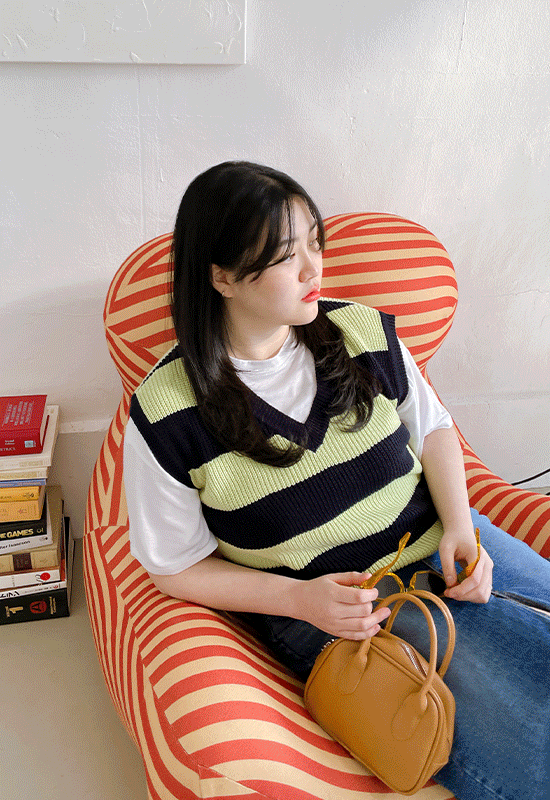 샴피 stripe knit vest (2color)