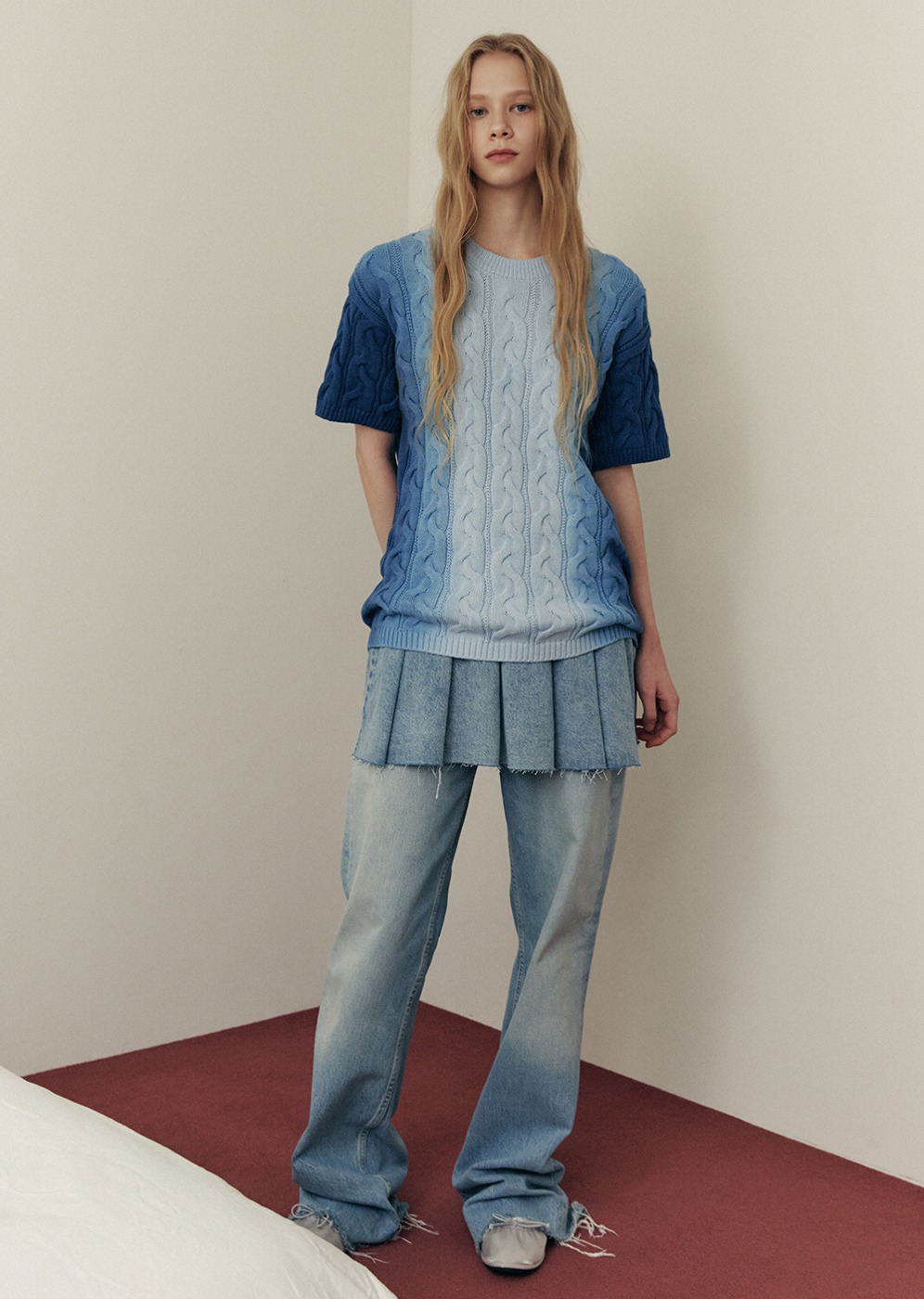 Gradation Washing Cable Knit Top [BLUE]Gradation Washing Cable Knit Top [BLUE]로씨로씨