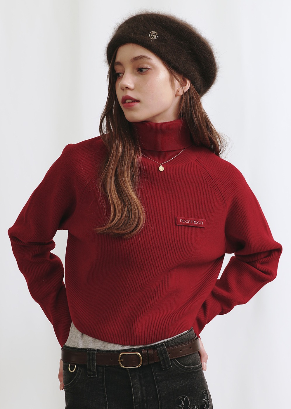 Turtle Neck Crop Knit Top [RED]Turtle Neck Crop Knit Top [RED]로씨로씨