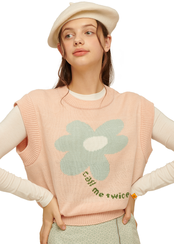 [러블리즈 케이, 이달의 소녀 최리 착용] Flower Crop Knit Vest [CHEERYBLOSSOM PINK][러블리즈 케이, 이달의 소녀 최리 착용] Flower Crop Knit Vest [CHEERYBLOSSOM PINK]자체브랜드