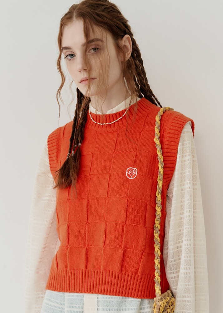 [private sale] Rose Jacquard Knit Vest [ORANGE][private sale] Rose Jacquard Knit Vest [ORANGE]로씨로씨