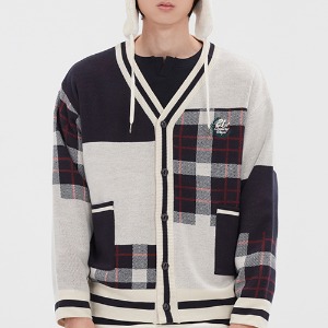 SQUARE CHECK KNIT CARDIGAN_OATMEAL