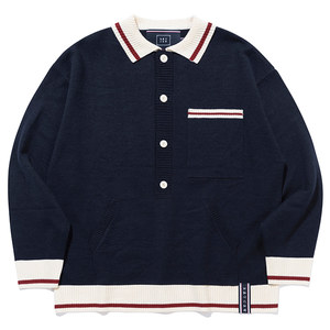 BUTTON UP KNIT SWEATER_NAVY