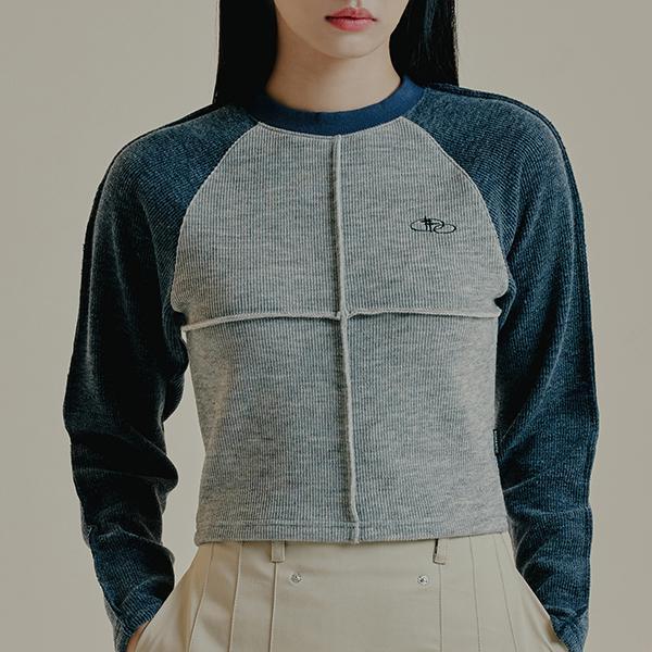 DESTROYED KNIT CROP SLEEVE_NAVY