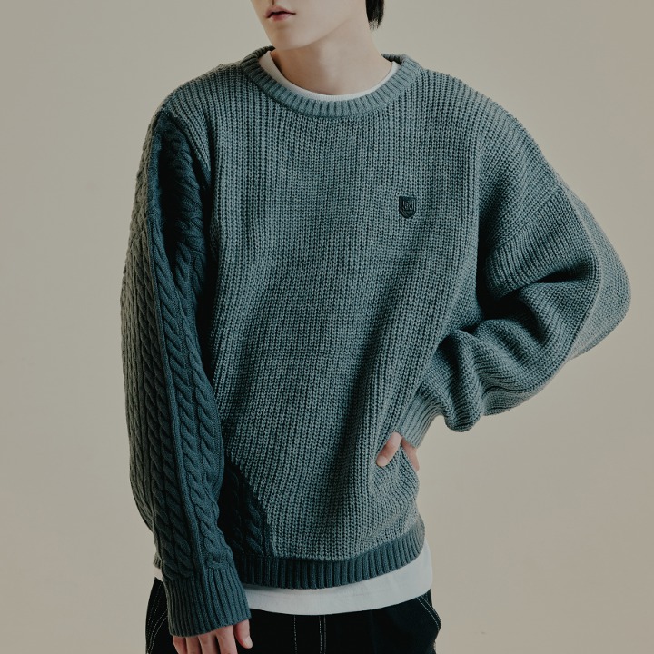 DESTROYED CABLE MIX KNIT_CHARCOAL