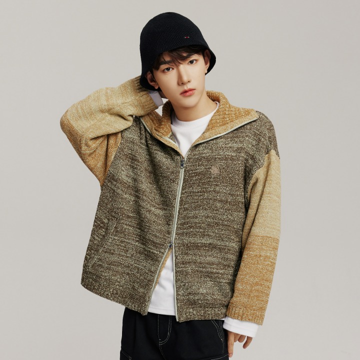 [ZB1 23 FW 컬렉션] TONE VARIATION BOUCLE KNIT ZIP UP_BROWN