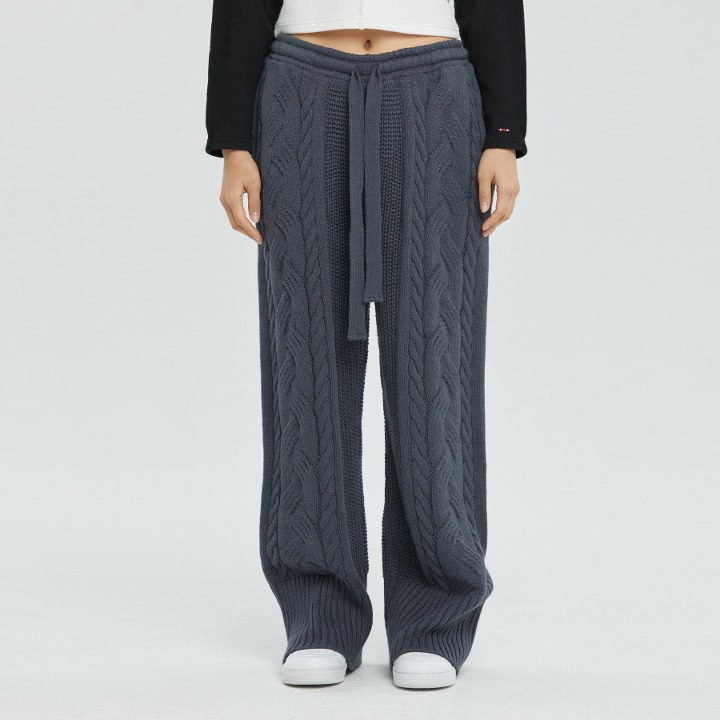 CABLE KNIT WIDE PANTS_CHARCOAL