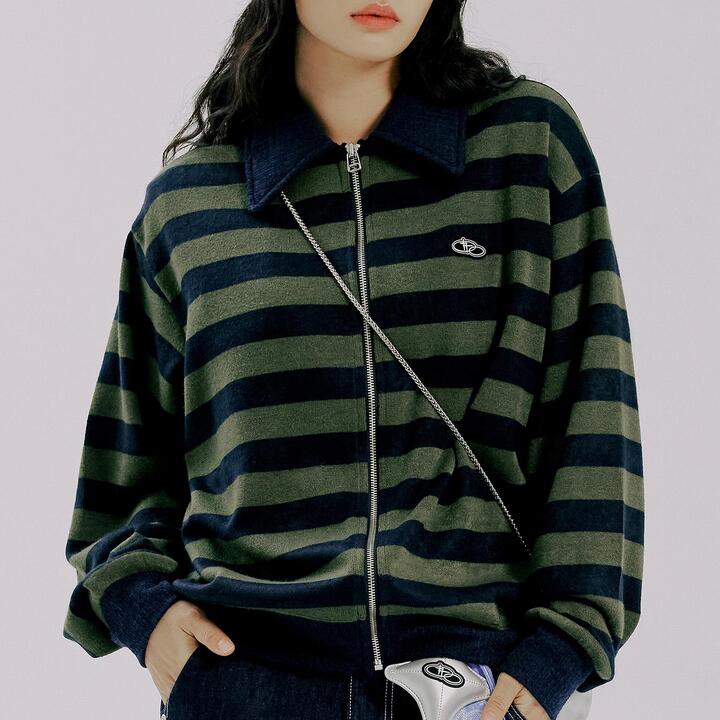 STRIPE KNIT BLOUSON_GREEN